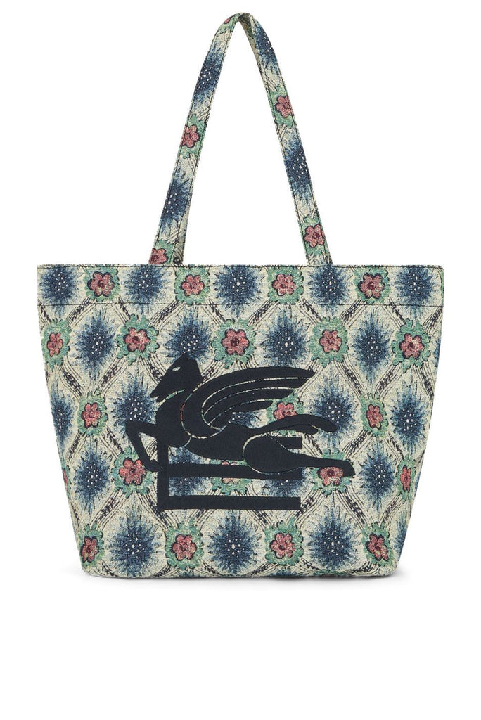 Etro Damen Shopper aus Allover Jacquard Blumenmuster in Blau